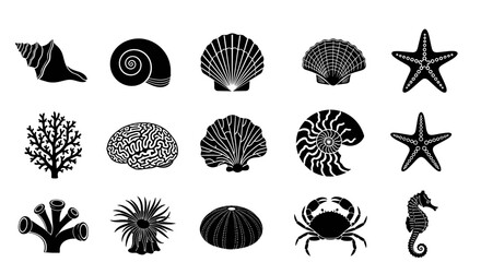 Elegant silhouettes of ocean life for coastal decor and summer themes designs, scalable art