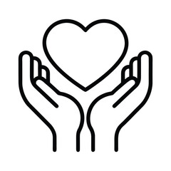 Hands holding heart outline vector icon