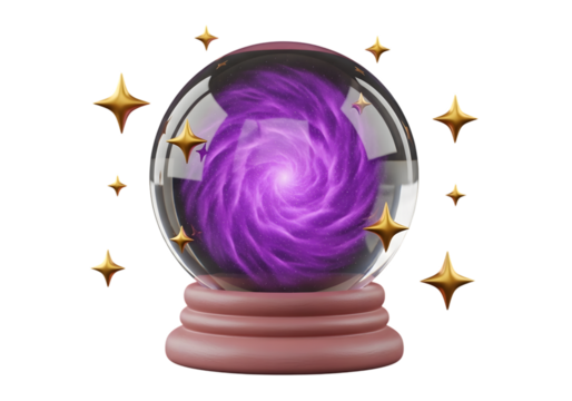 Crystal ball with purple magic isolated on transparent background