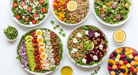 Healthy and Delicious Variety of Fresh Salads and Fruit