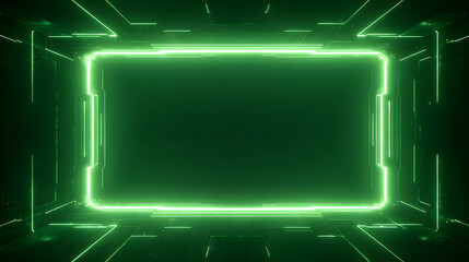 Futuristic portal with glowing green neon lights calling to a dimension of digital space and innovation for creative design projects