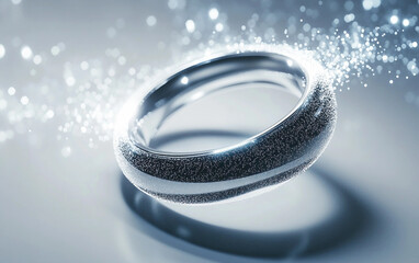 Contemporary digital art piece showing a sleek silver ring illuminated by dynamic glowing elements and visual harmony isolated on transparent background PNG