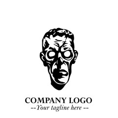 Head of Zombie Logo Symbol in Black on the White Background with Horror Minimal Vector Design