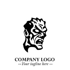Head of Zombie Logo Symbol in Black on the White Background with Horror Minimal Vector Design