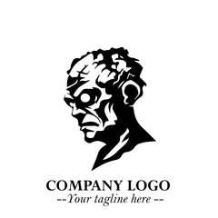 Head of Zombie Logo Symbol in Black on the White Background with Horror Minimal Vector Design