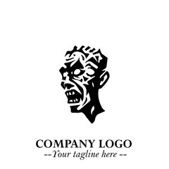 Head of Zombie Logo Symbol in Black on the White Background with Horror Minimal Vector Design