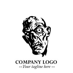 Head of Zombie Logo Symbol in Black on the White Background with Horror Minimal Vector Design