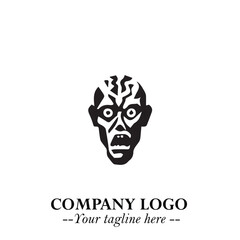 Head of Zombie Logo Symbol in Black on the White Background with Horror Minimal Vector Design