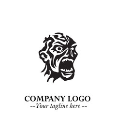 Head of Zombie Logo Symbol in Black on the White Background with Horror Minimal Vector Design