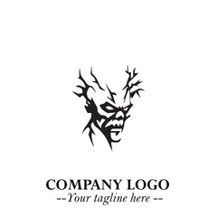Head of Zombie Logo Symbol in Black on the White Background with Horror Minimal Vector Design