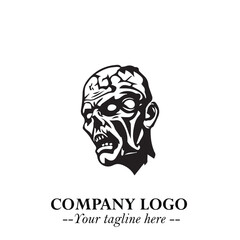 Head of Zombie Logo Symbol in Black on the White Background with Horror Minimal Vector Design