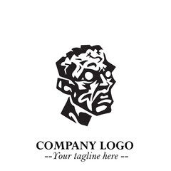 Head of Zombie Logo Symbol in Black on the White Background with Horror Minimal Vector Design