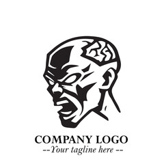 Head of Zombie Logo Symbol in Black on the White Background with Horror Minimal Vector Design