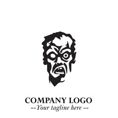 Head of Zombie Logo Symbol in Black on the White Background with Horror Minimal Vector Design