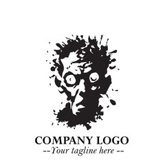 Head of Zombie Logo Symbol in Black on the White Background with Horror Minimal Vector Design
