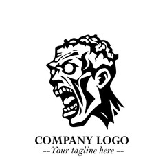 Head of Zombie Logo Symbol in Black on the White Background with Horror Minimal Vector Design