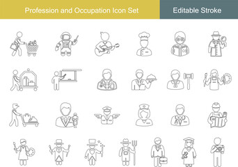 Profession and Occupation Icon Set | Doctor, Chef, Pilot, Teacher, Musician, Astronaut, Waiter, Farmer, Artist, Graduate, Businessman Line Icons