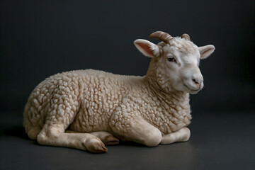Obraz premium Sheep lying on black background, studio-style animal portrait