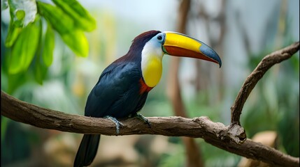 Obraz premium Vibrant toucan portrait showcases tropical beauty a lively wildlife scene full of rich color and detail