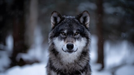 Obraz premium Majestic wolf portrait winter forest scene evokes wild beauty and intense captivating nature photography