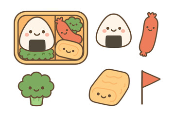 Cute food characters for fun lunch box design and decoration. Set of 6 vector illustration