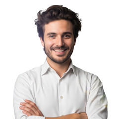 Smiling man with arms crossed isolated on transparent background