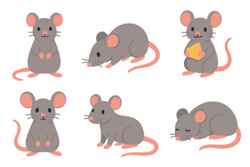 Fototapeta premium This collection features six cartoon mice in playful poses. Set of 6 vector illustration