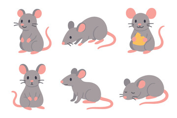Fototapeta premium Adorable cartoon mice for kids designs or decor. Set of 6 vector illustration