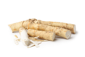 Fresh raw horseradish roots isolated on white