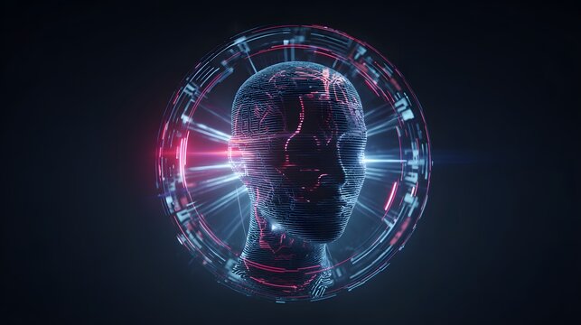 Futuristic humanoid emerges from digital network a glowing cybernetic vision of innovation and technological connection