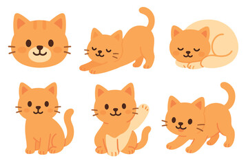 Fototapeta premium Cute orange cats showing different poses and expressions for fun. Set of 6 vector illustration