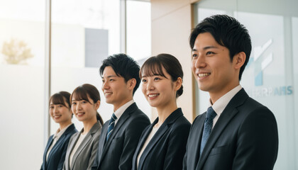 ビジネスシーン：整列する新入社員、若手社員