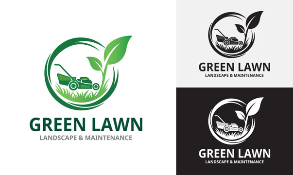 Green Lawn Landscape Maintenance Logo Lawn Care Gardening Service