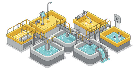 Obraz premium Isometric water treatment plant with modern urban infrastructure design
