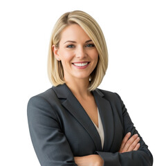 Smiling businesswoman with arms crossed isolated on transparent background