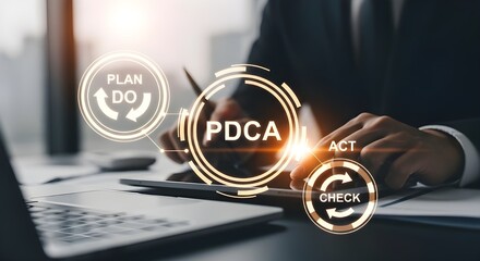 Business professional using pdca cycle for continuous improvement and problem solving