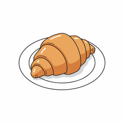 Detailed Handdrawn Croissant on a Plate Bakery Item Illustration