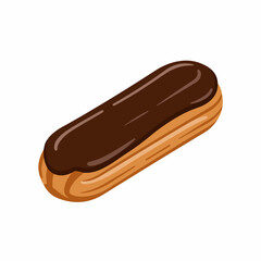 Simple Isometric Delicious Eclair Pastry with Chocolate Glaze Dessert Illustration