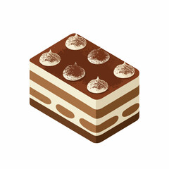 Isometric Delicious Layered Tiramisu Dessert Sweet Treat Pastry Food Icon