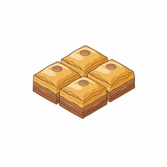 Isometric Handdrawn Delicious Baklava Traditional Dessert Sweet Food Illustration