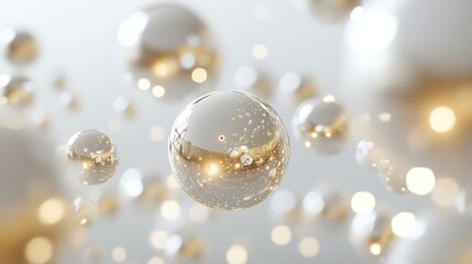 Simple white background with floating baubles and holiday lights