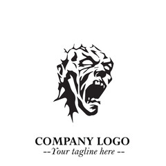 Head of Zombie Logo Symbol in Black on the White Background with Horror Minimal Vector Design