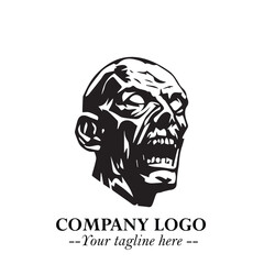 Head of Zombie Logo Symbol in Black on the White Background with Horror Minimal Vector Design