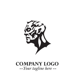 Head of Zombie Logo Symbol in Black on the White Background with Horror Minimal Vector Design