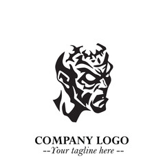 Head of Zombie Logo Symbol in Black on the White Background with Horror Minimal Vector Design