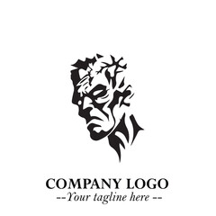 Head of Zombie Logo Symbol in Black on the White Background with Horror Minimal Vector Design