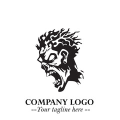 Head of Zombie Logo Symbol in Black on the White Background with Horror Minimal Vector Design
