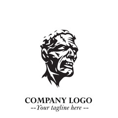 Head of Zombie Logo Symbol in Black on the White Background with Horror Minimal Vector Design