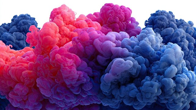 Abstract colorful cloud smoke swirls against white background for design