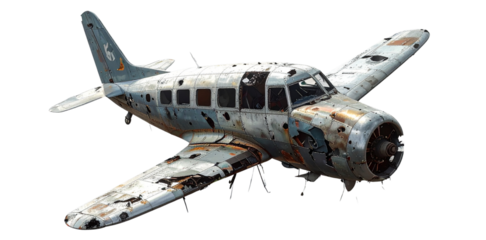 Small airplane experiencing crash landing with engine fire